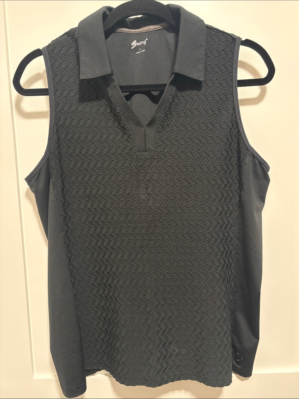 Swing Sleeveless Polo Top in Black stretch knit